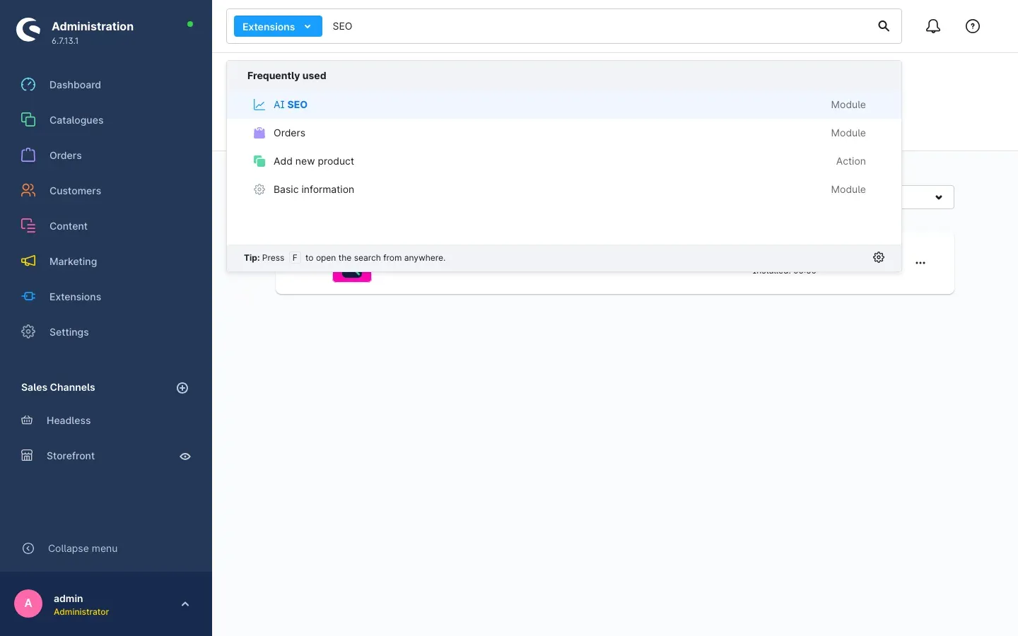 Plugin in the extension list