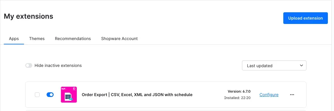 Plugin in “My extensions”, installed and active