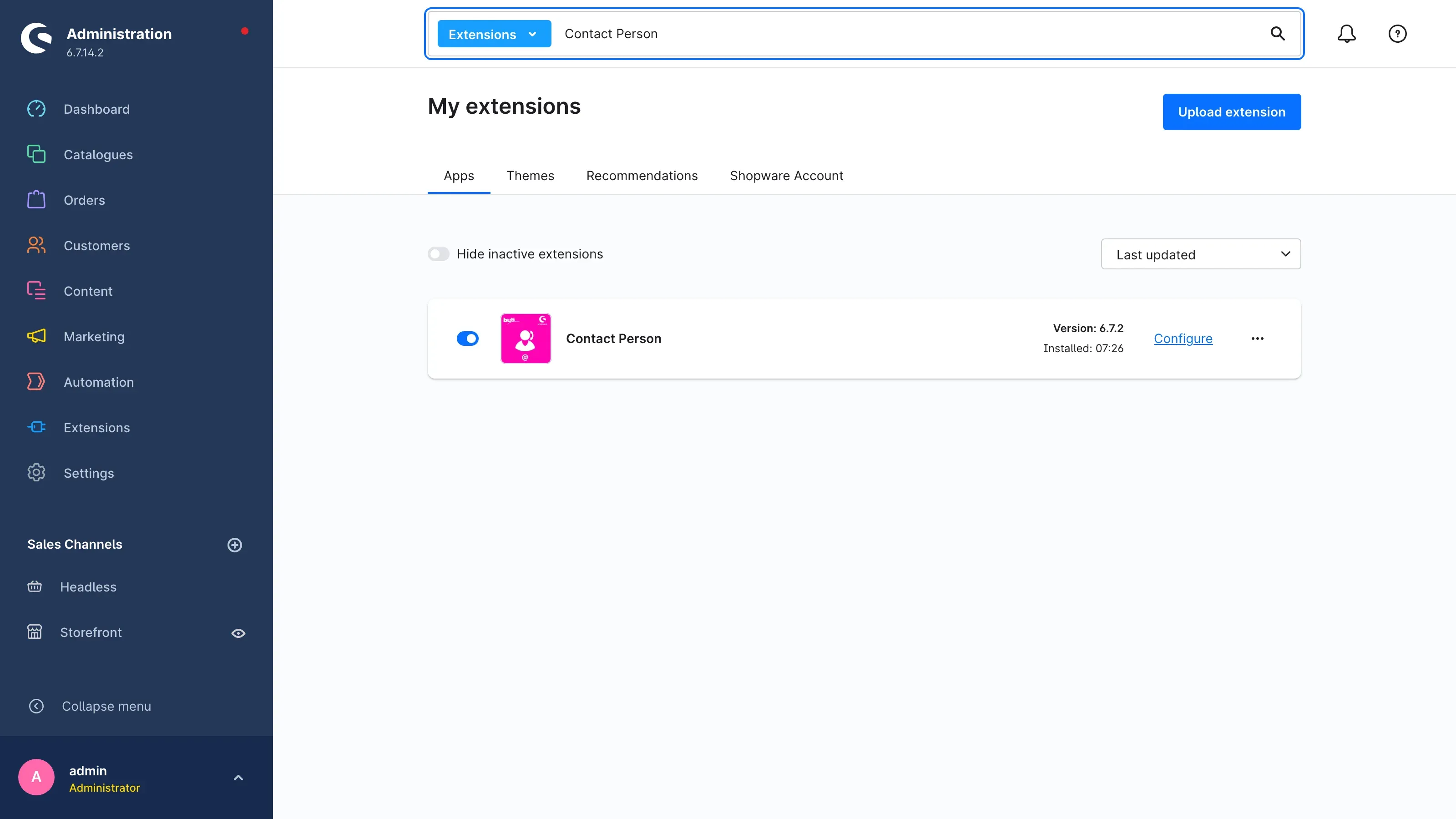 The "Contact Person" plugin in "My extensions"