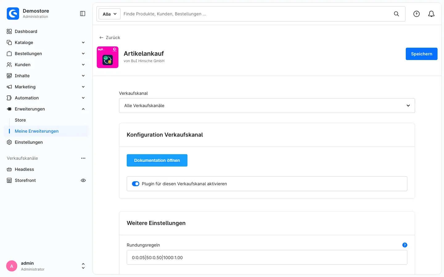 Abb. 2: Konfigurationsseite, Bereich „Konfiguration Verkaufskanal“