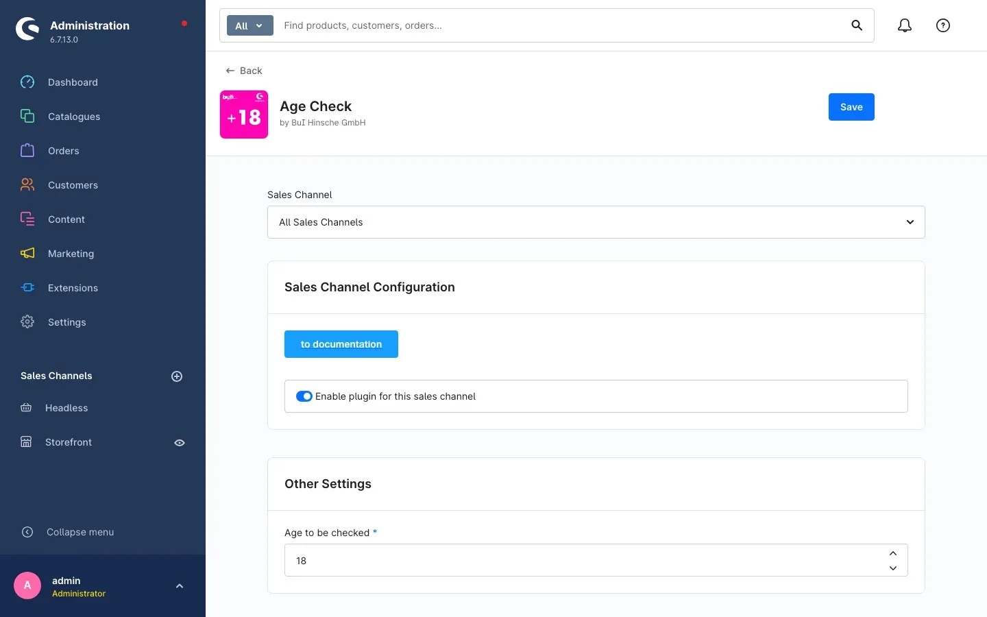 Age Check configuration page