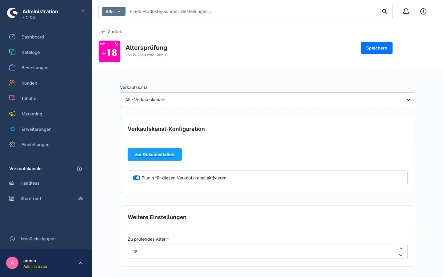 Konfigurationsseite der Altersprüfung