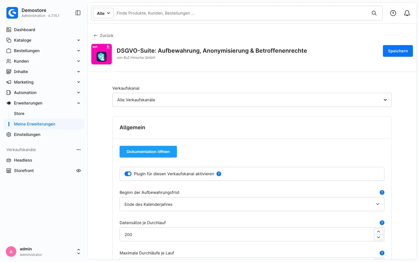 Einstellungen, Bereich Allgemein