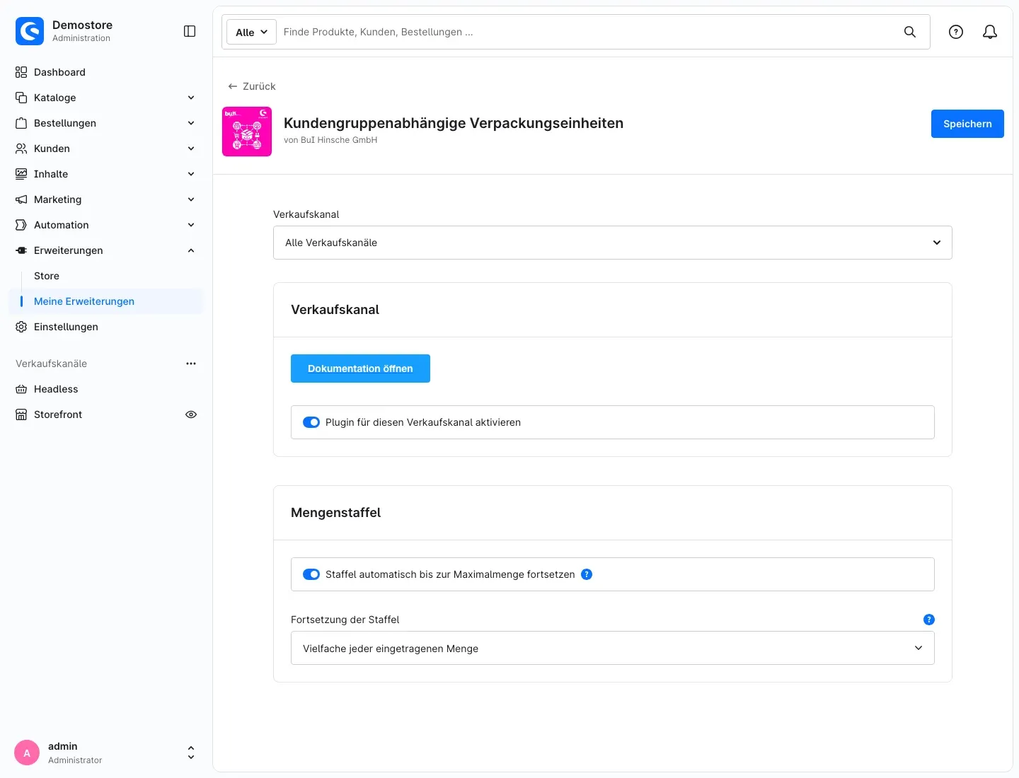 Konfigurationsseite des Plugins