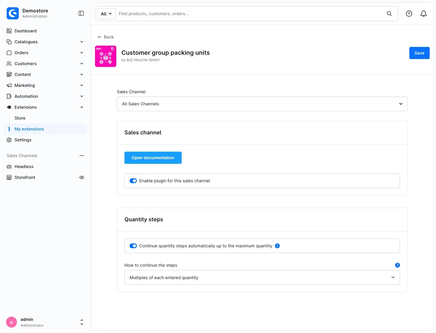 Configuration page of the plugin