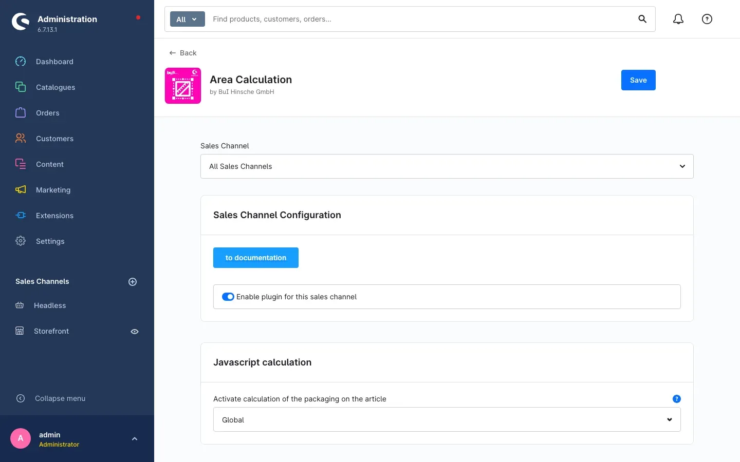 Top of the configuration page