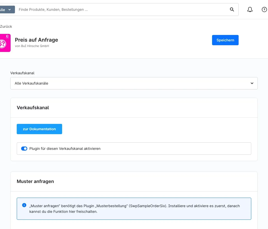 Plugin-Konfiguration mit Verkaufskanal-Auswahl