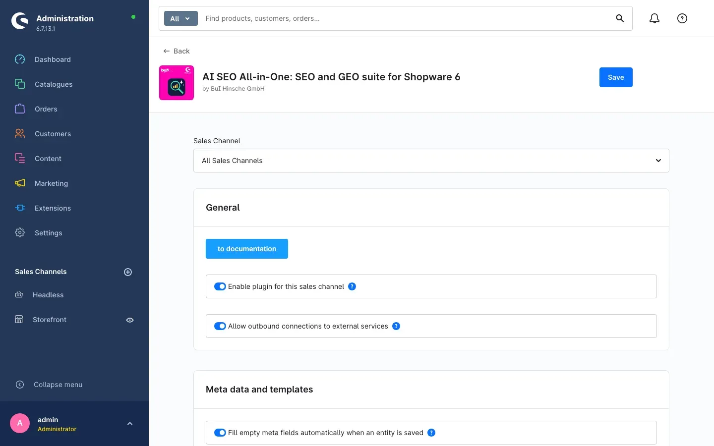 Configuration page, General card