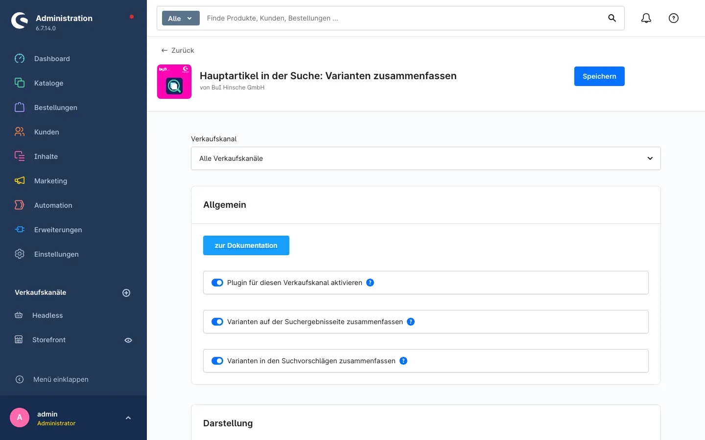 Konfigurationsseite, Bereich Allgemein