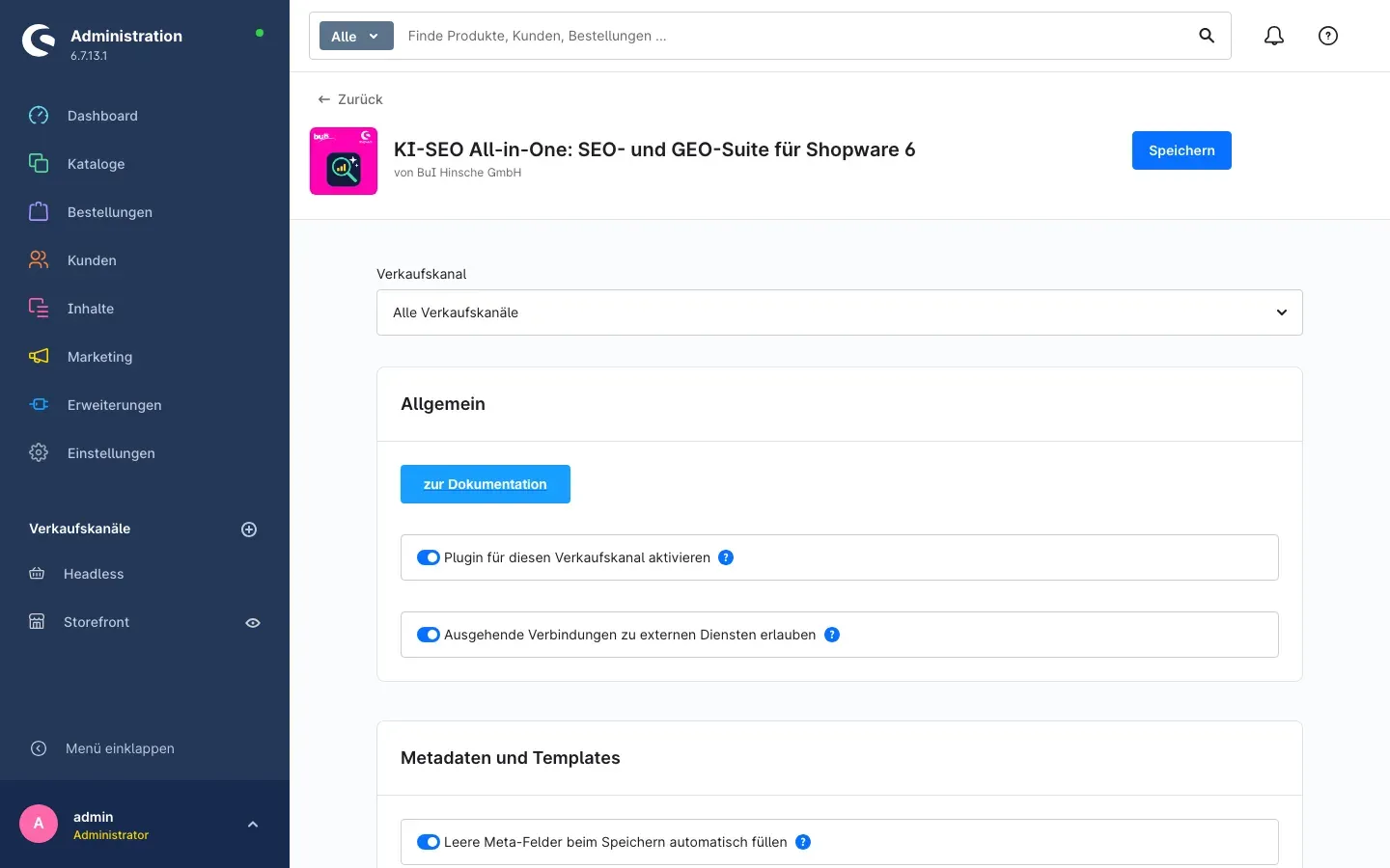 Konfigurationsseite, Karte Allgemein