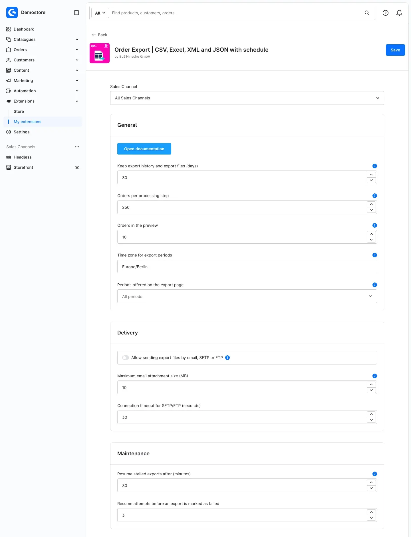 Configuration page of the plugin