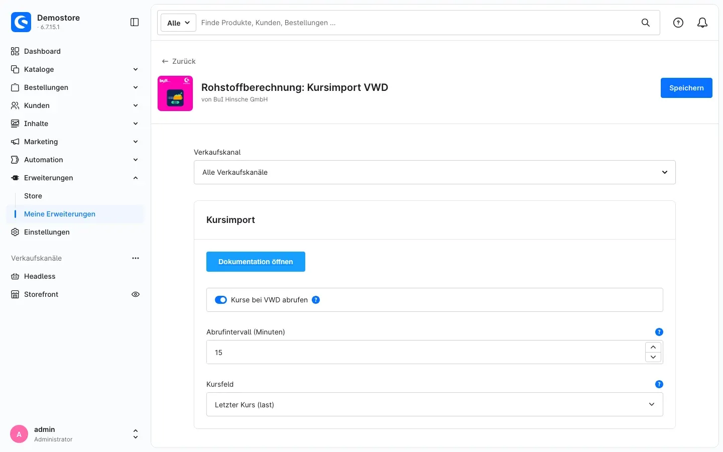 Einstellungsseite des Plugins