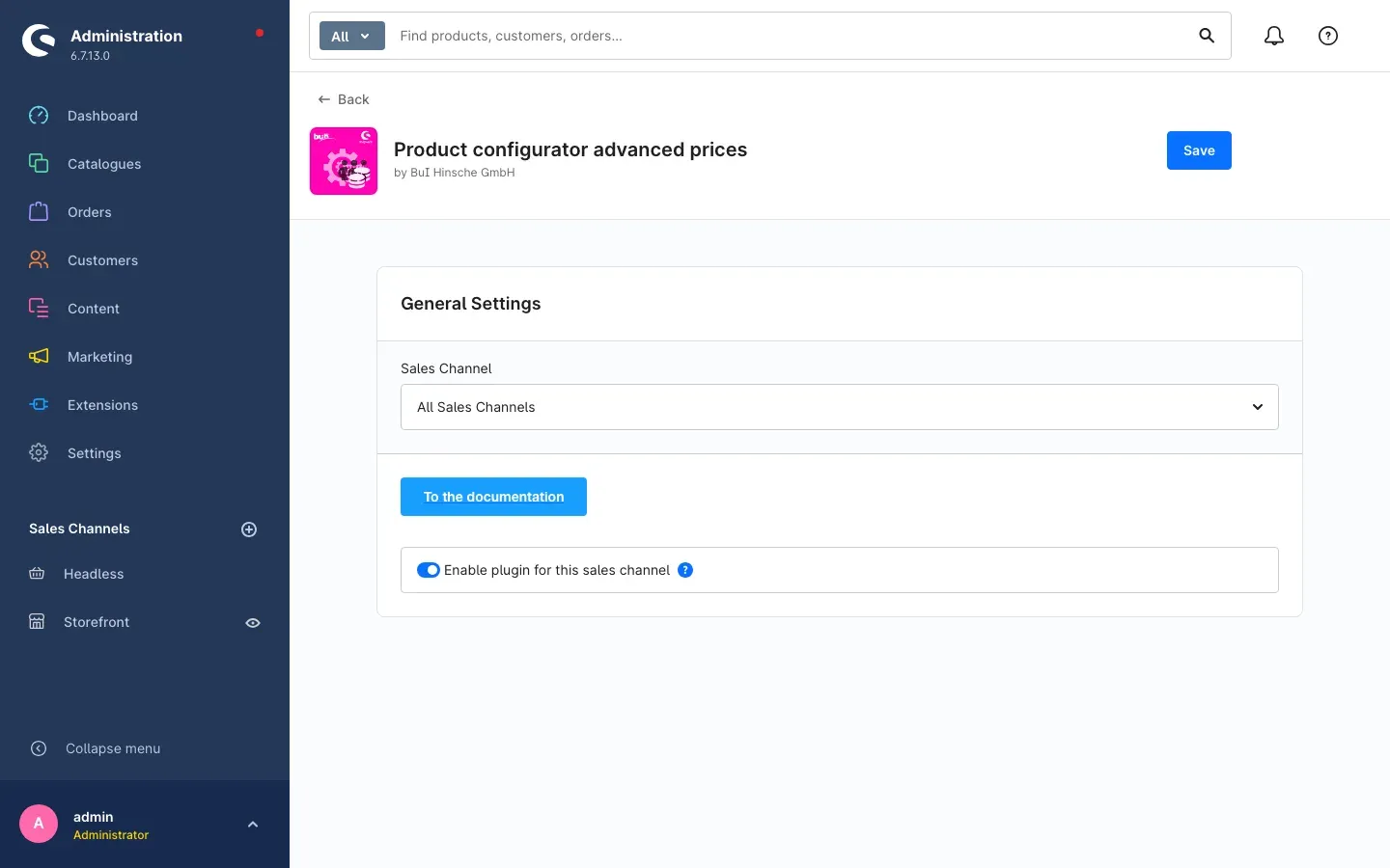 Plugin configuration page