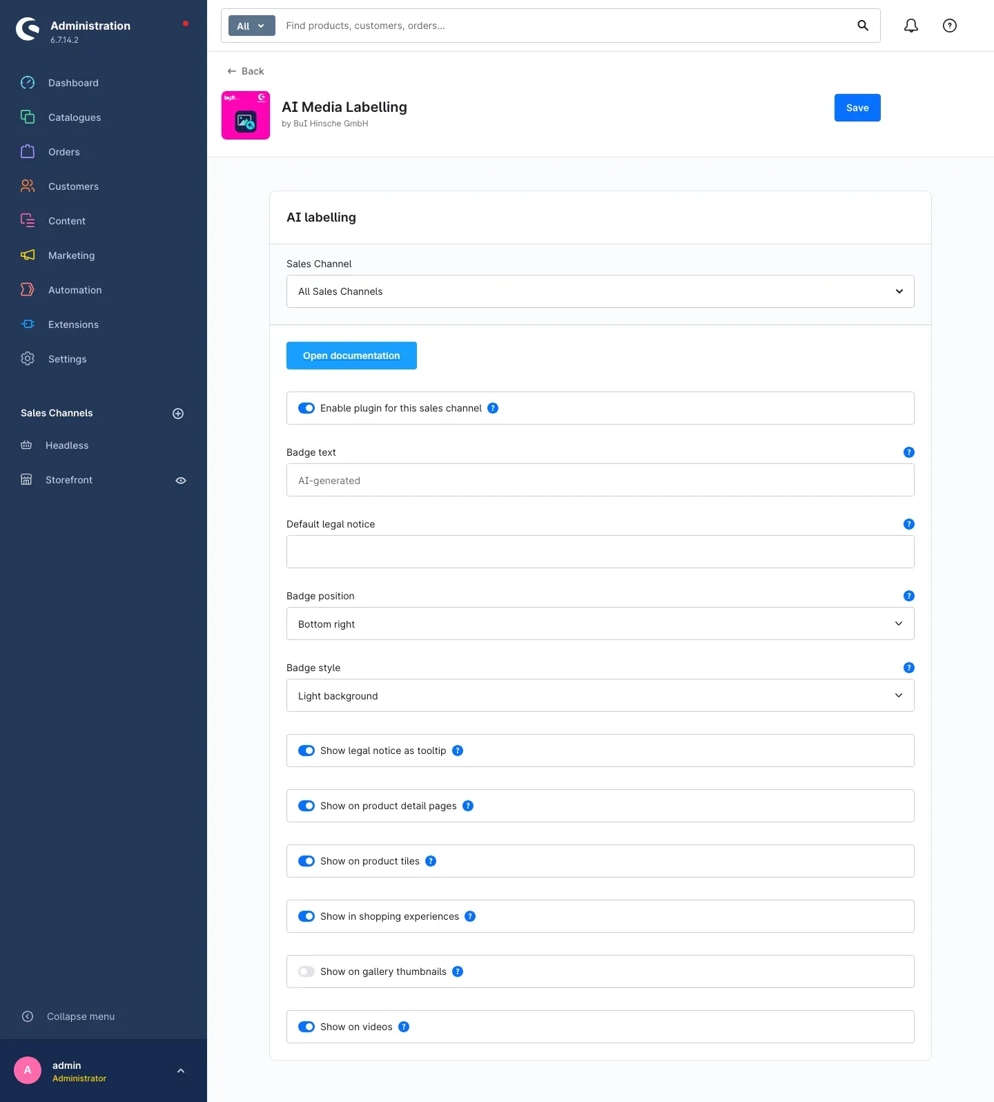 The plugin configuration page