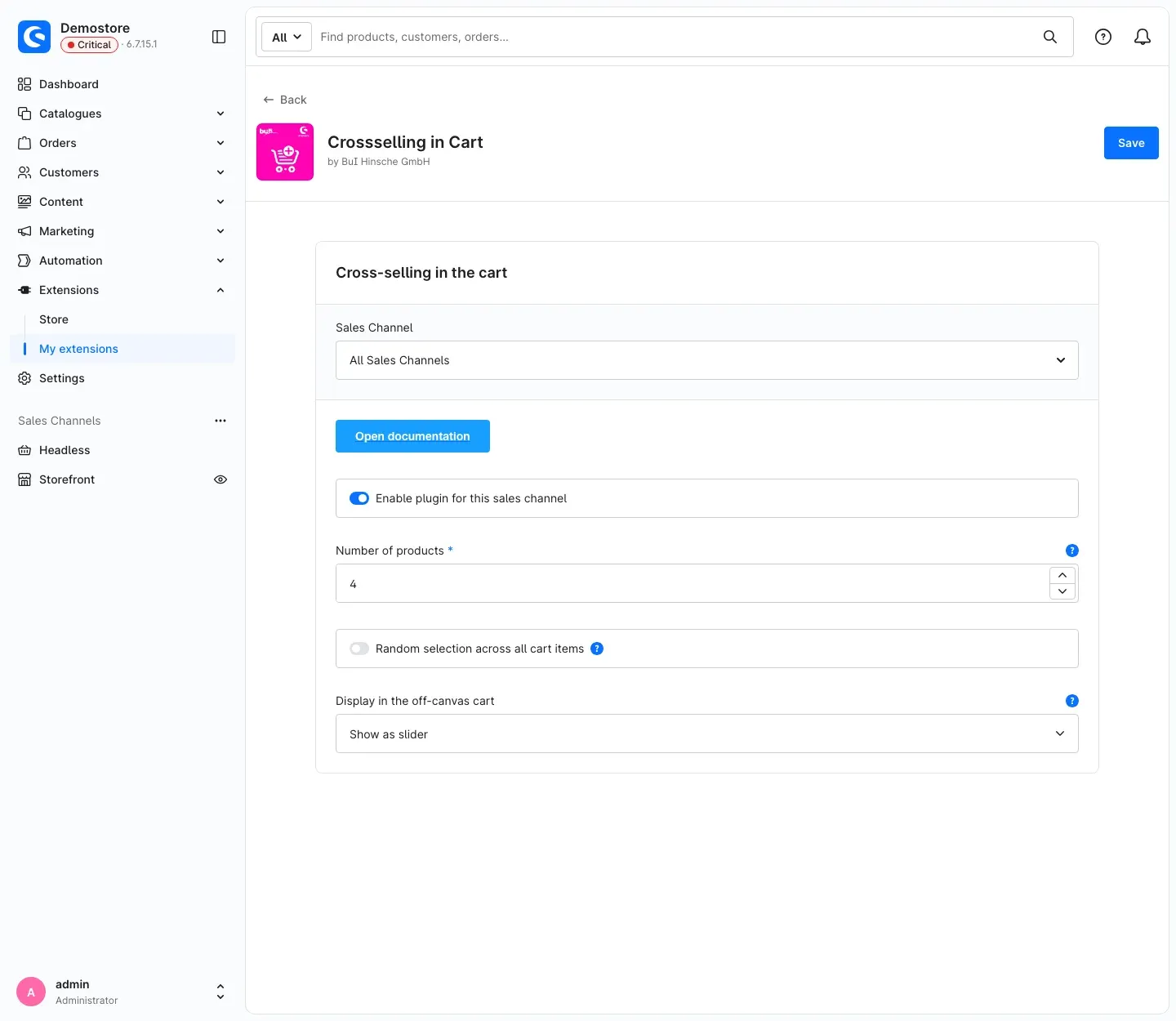 Plugin configuration page