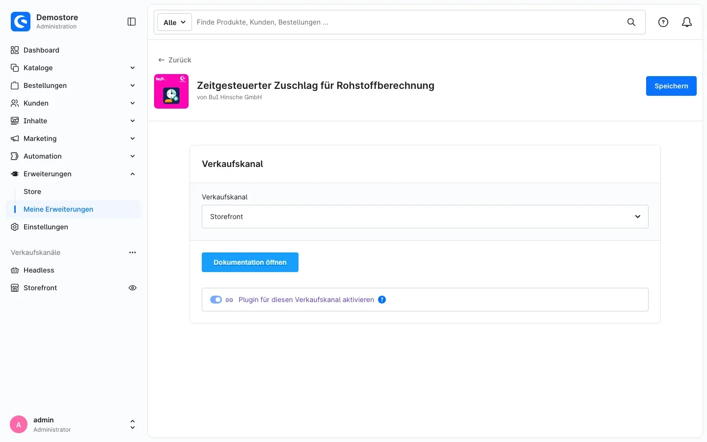 Konfigurationsseite des Plugins
