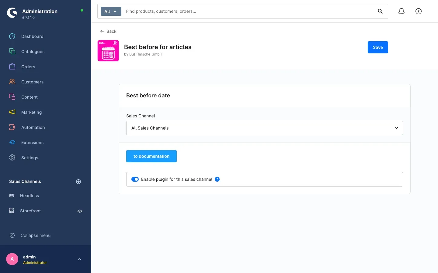 Plugin configuration page