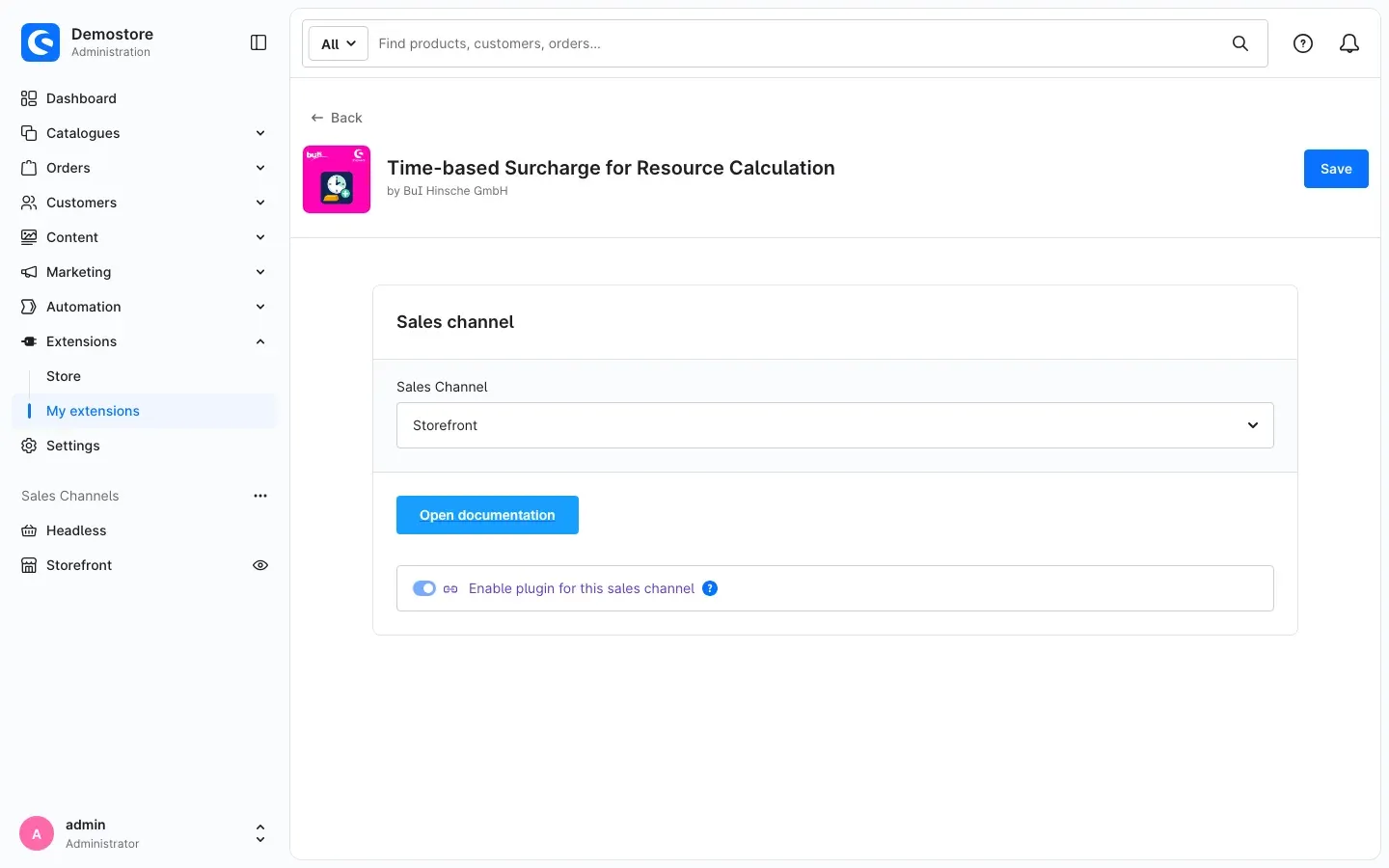 Configuration page of the plugin