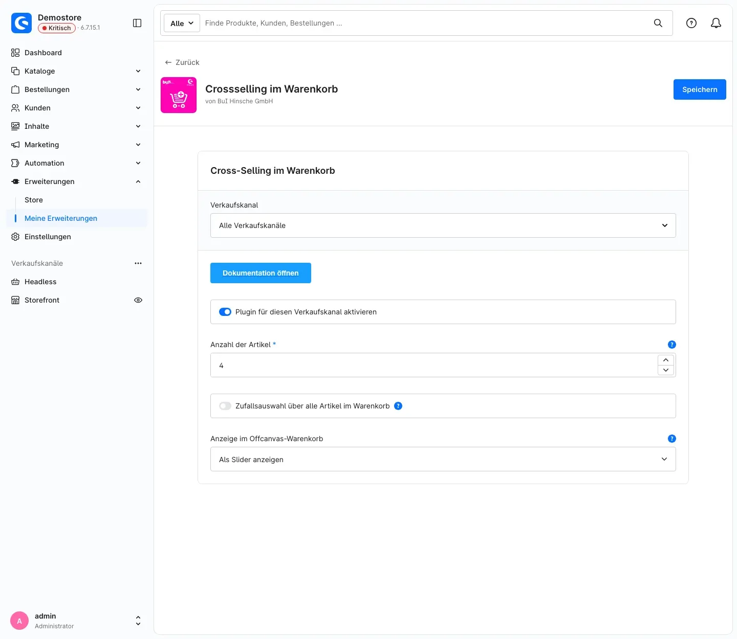 Konfigurationsseite des Plugins