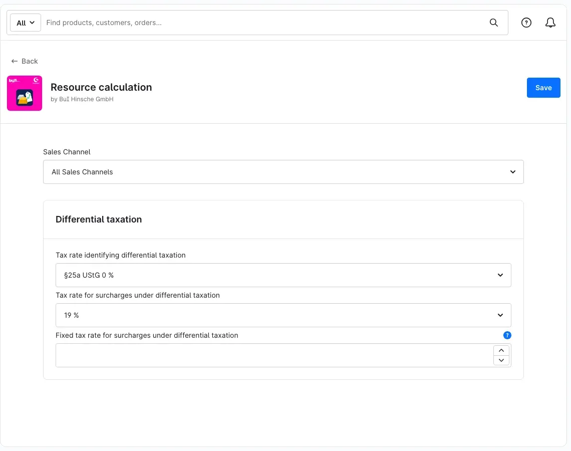 Differential taxation card of the Resource calculation