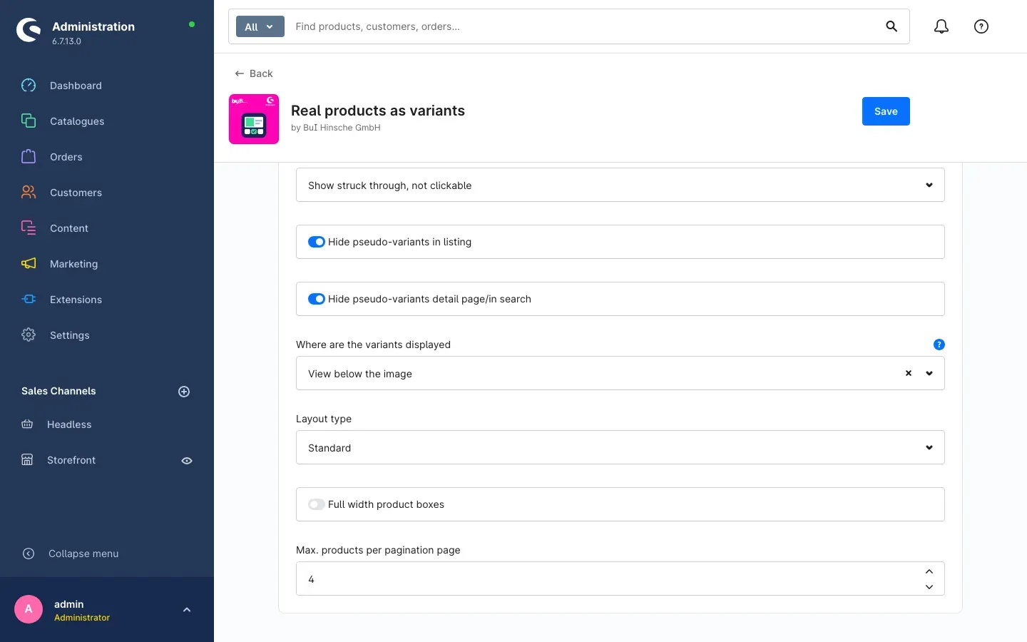 Other settings: visibility, placement, layout and pagination