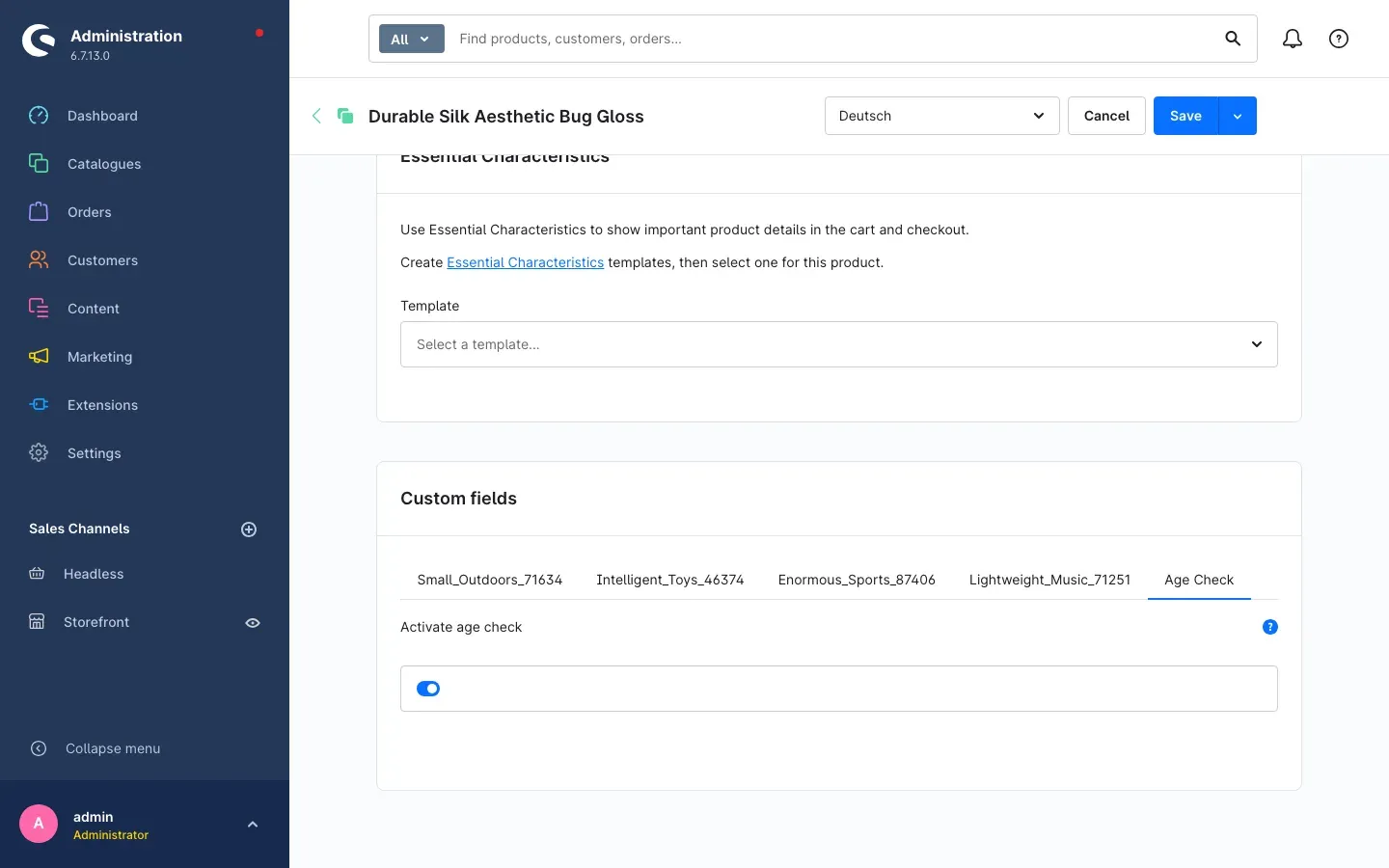 Enabling the age check on a product