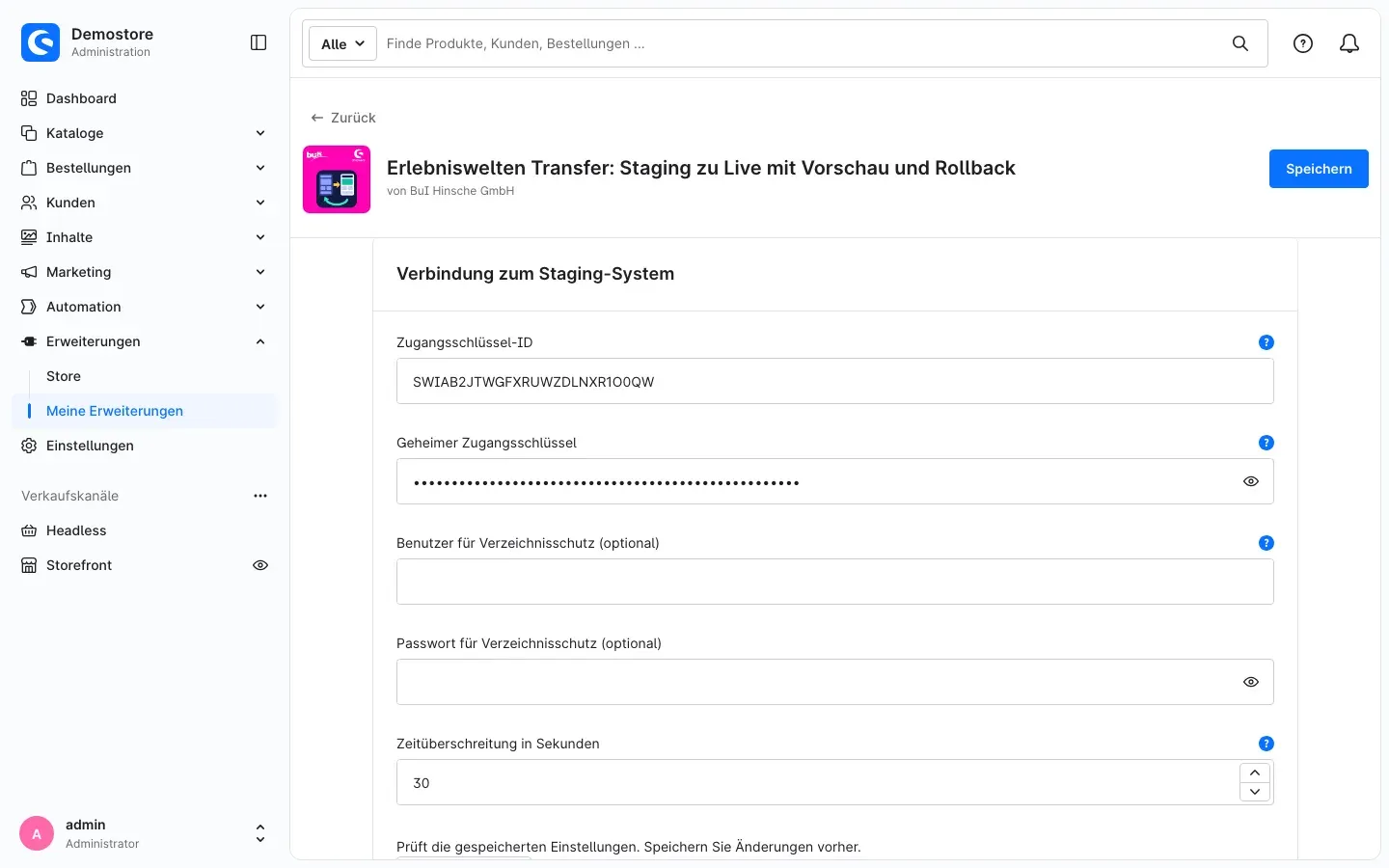 Karte „Verbindung zum Staging-System“