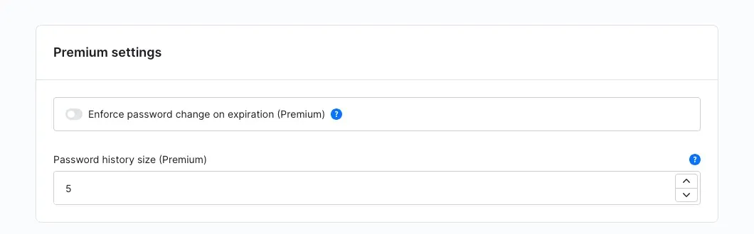 Excerpt of the premium settings