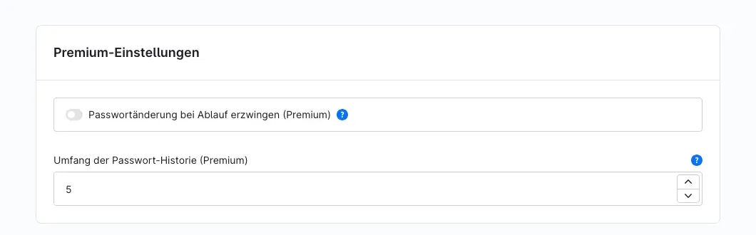 Ausschnitt der Premium-Einstellungen
