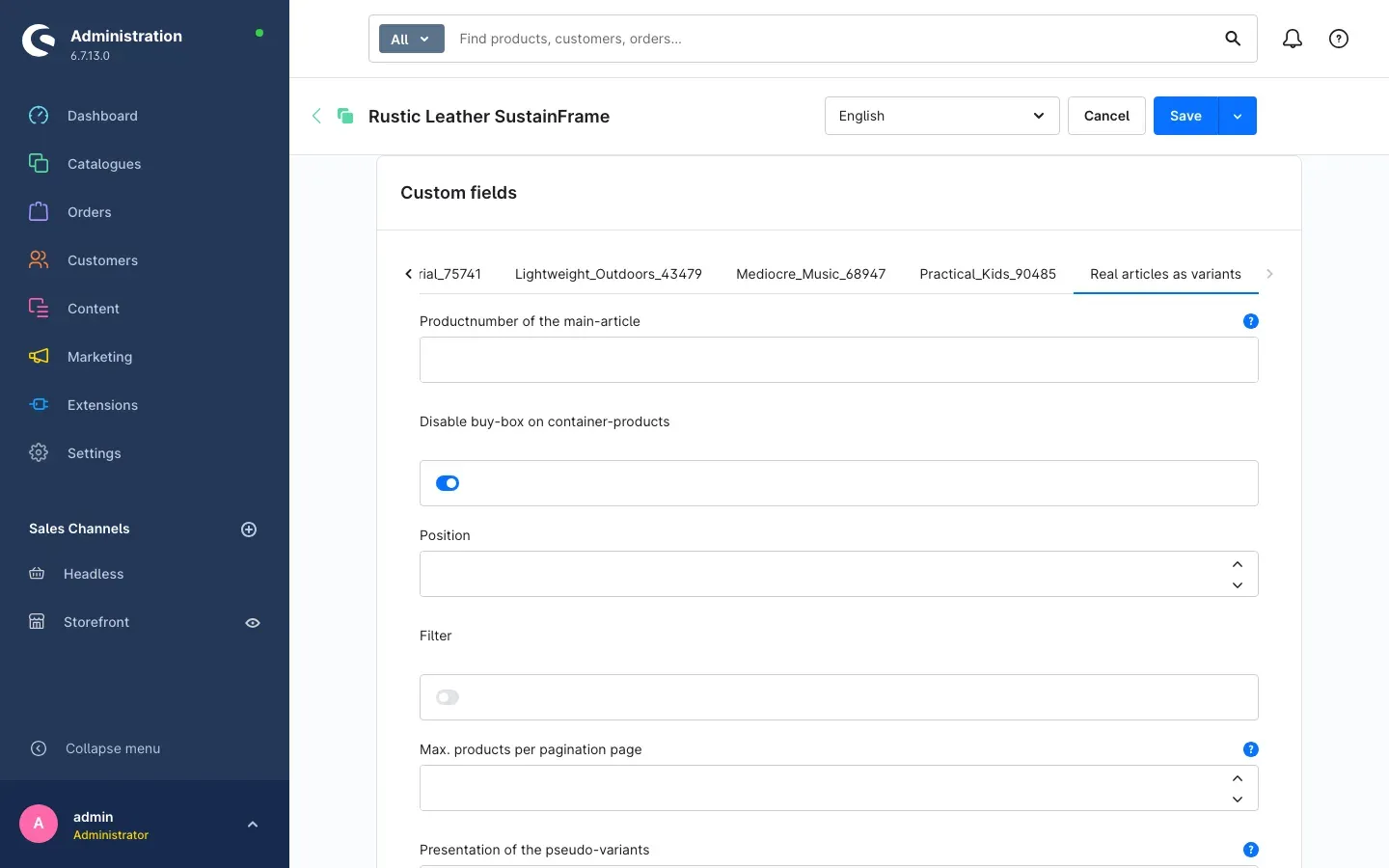 Custom fields of the main article with the switch enabled
