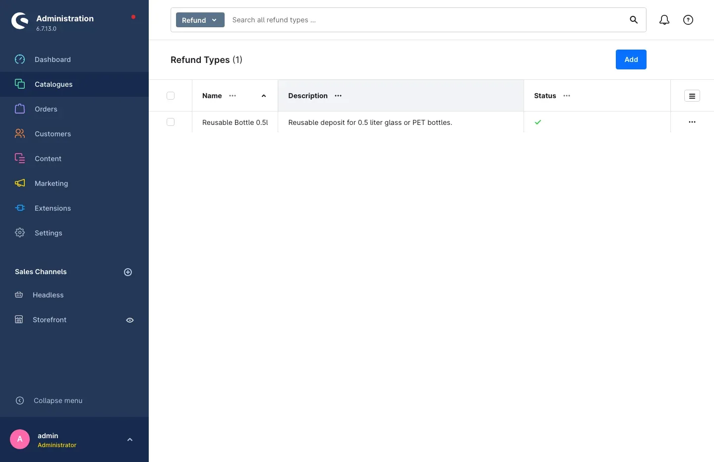 List of refund types under Catalogues → Refund System