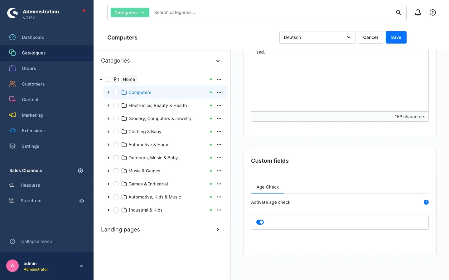 Enabling the age check on a category