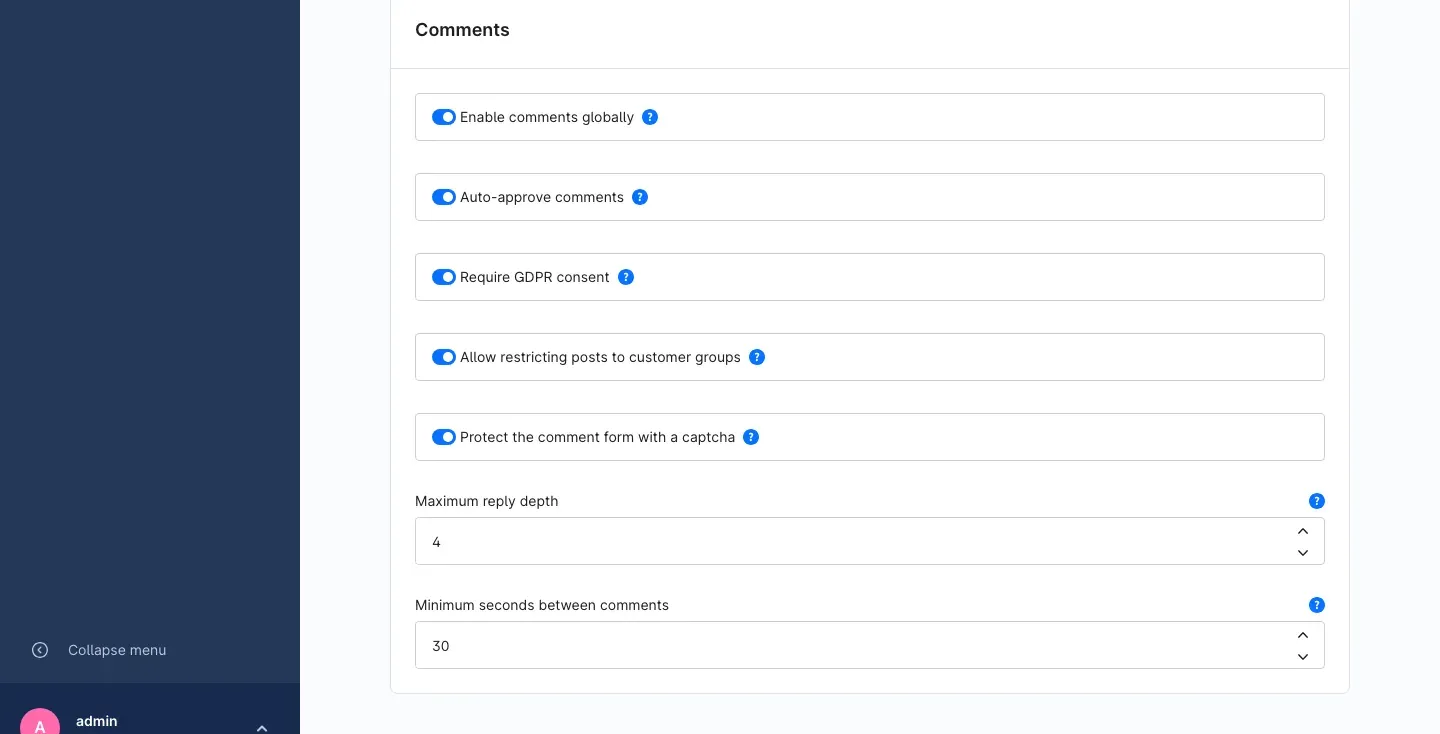 The "Comments" card