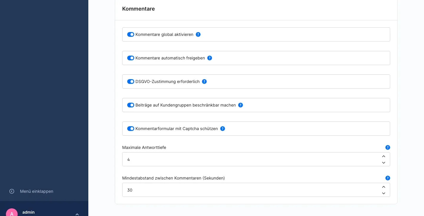 Karte „Kommentare"
