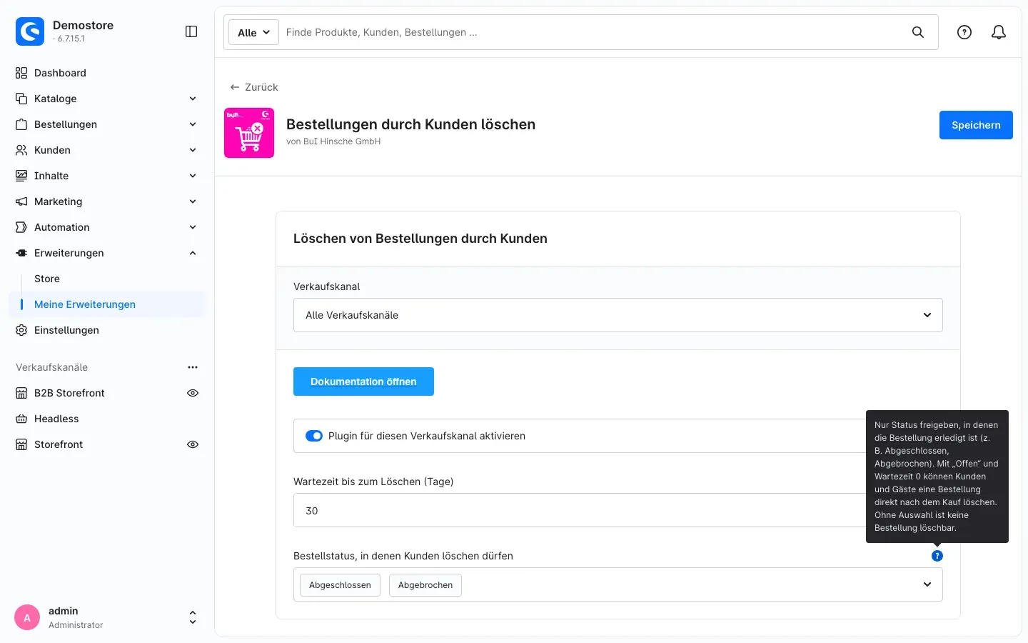 Hilfetext zur Statusauswahl