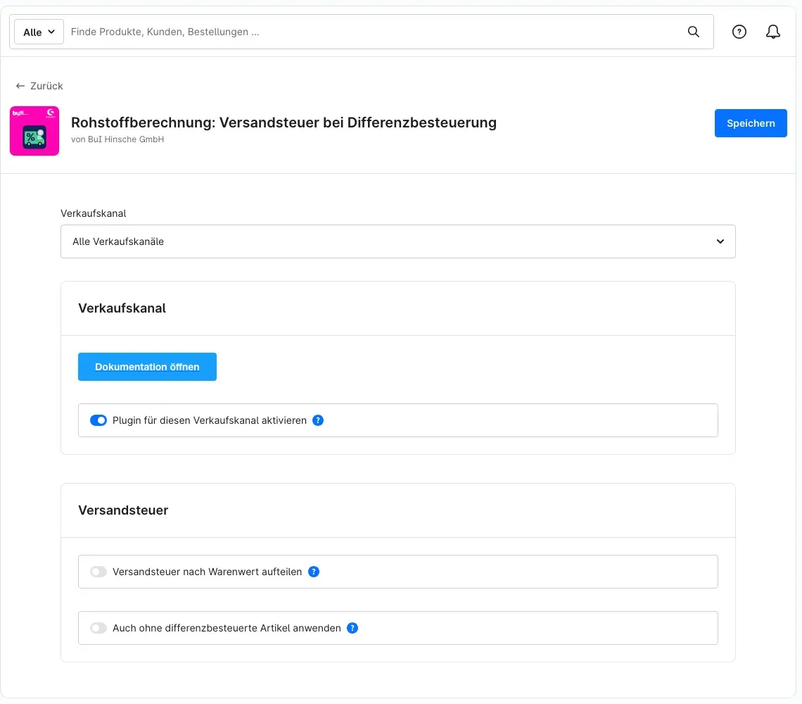 Konfigurationsseite des Plugins