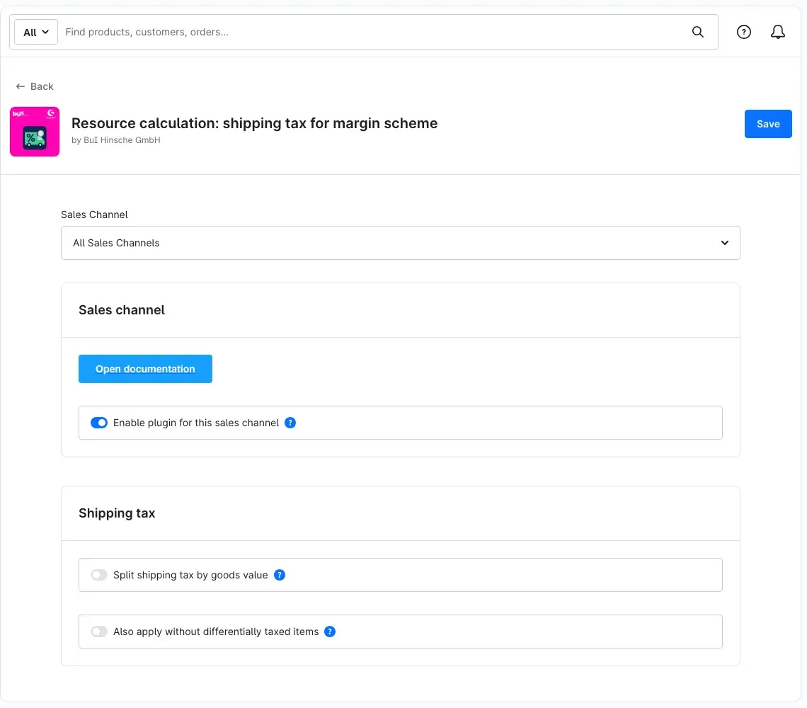 Configuration page of the plugin