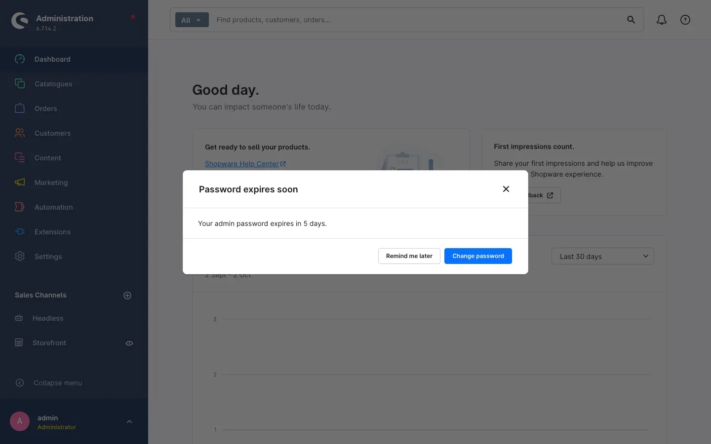 Notice "Password expires soon" after login