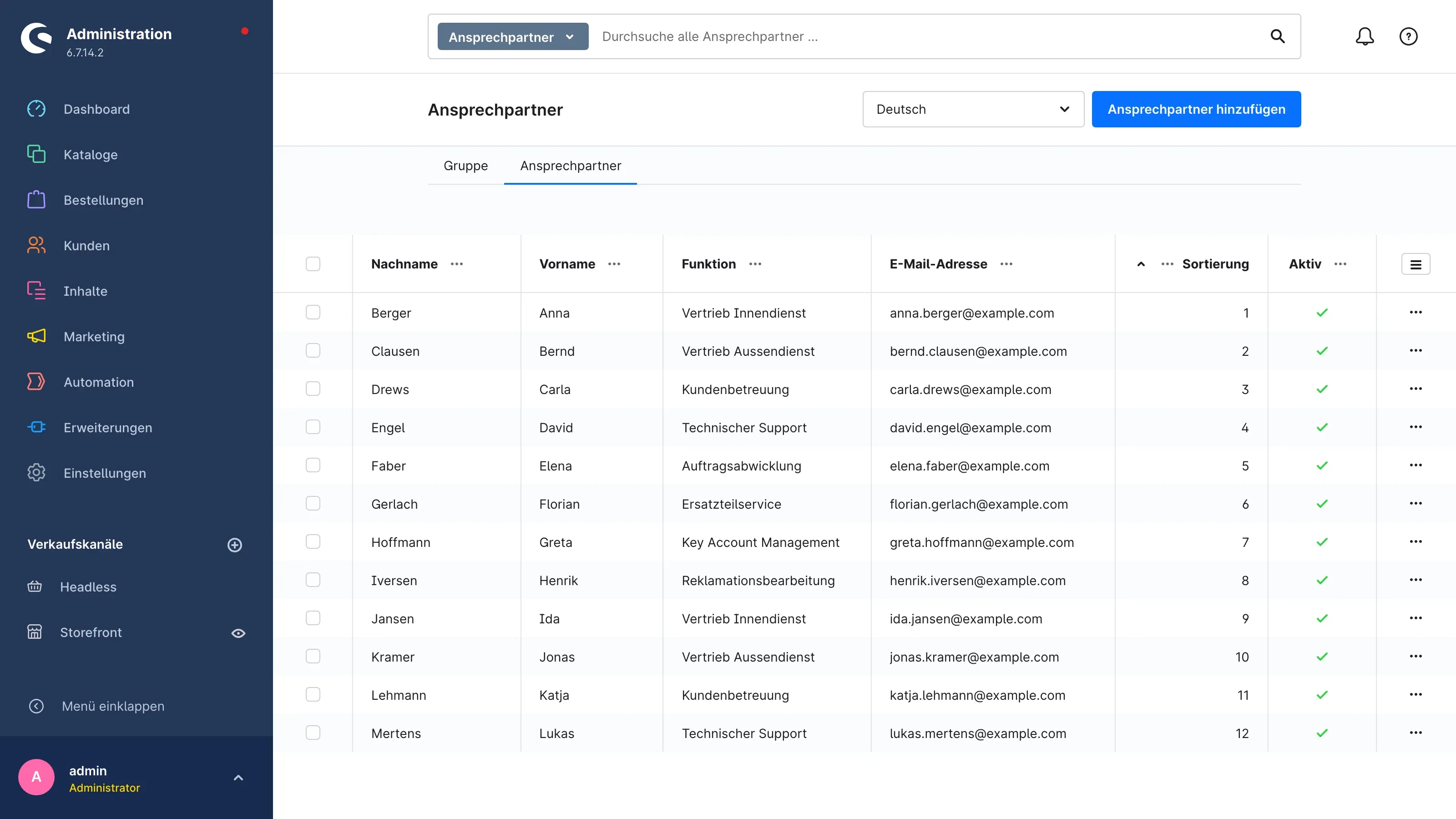Liste aller Ansprechpartner