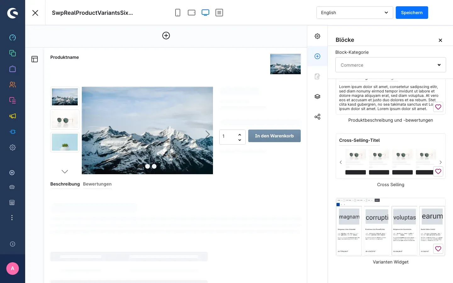 Block-Bibliothek der Erlebniswelten mit dem Block „Varianten Widget"