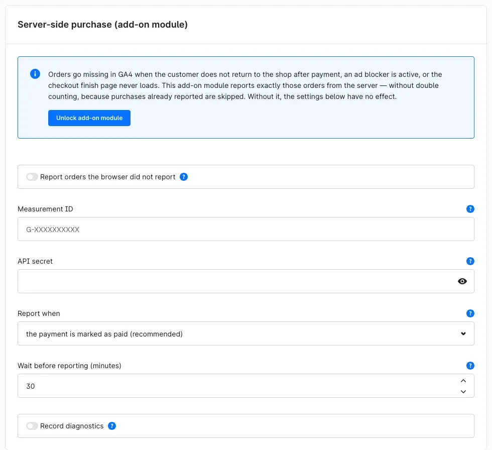 The "Server-side purchase" card in its delivered state