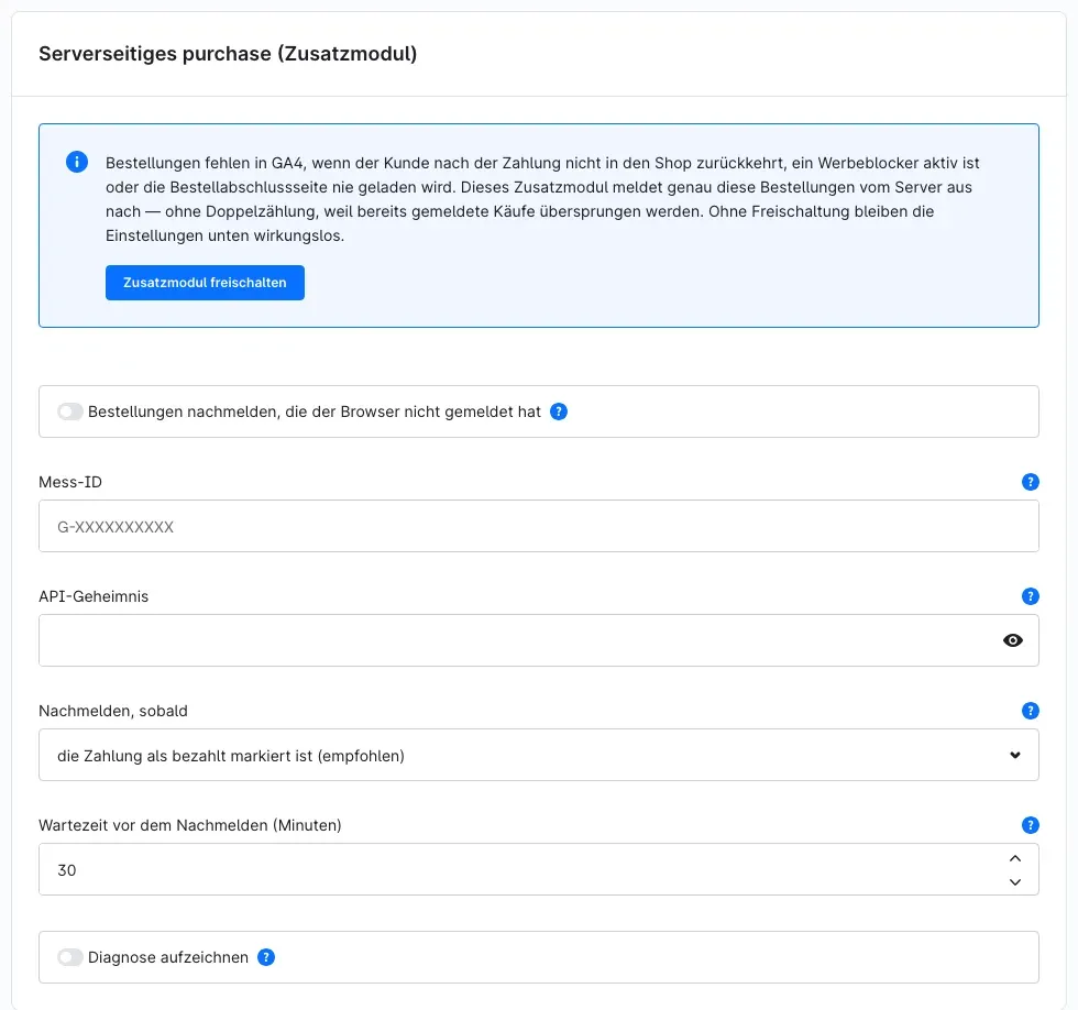 Karte „Serverseitiges purchase" im Auslieferungszustand