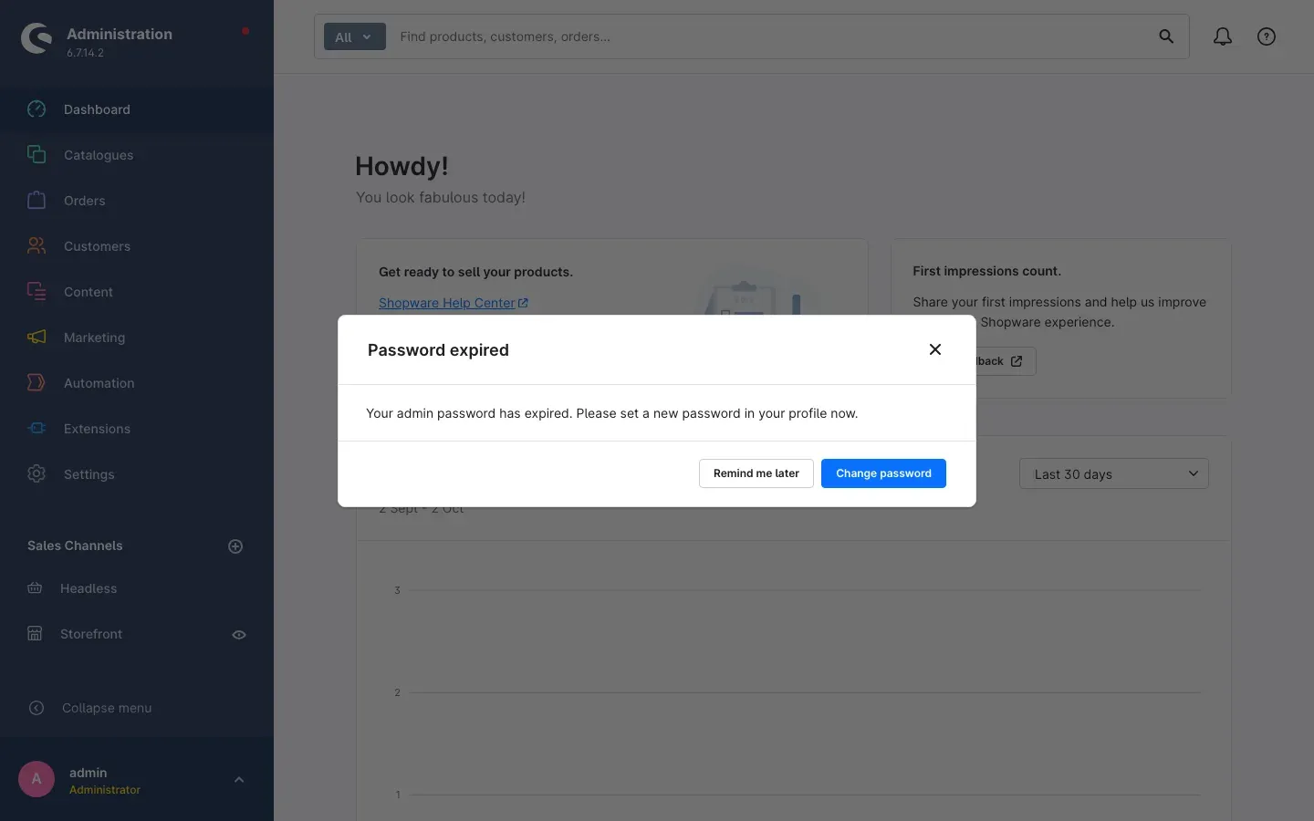 Notice "Password expired" after login