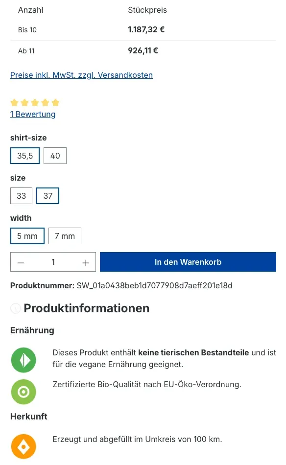 Artikelseite im Shop