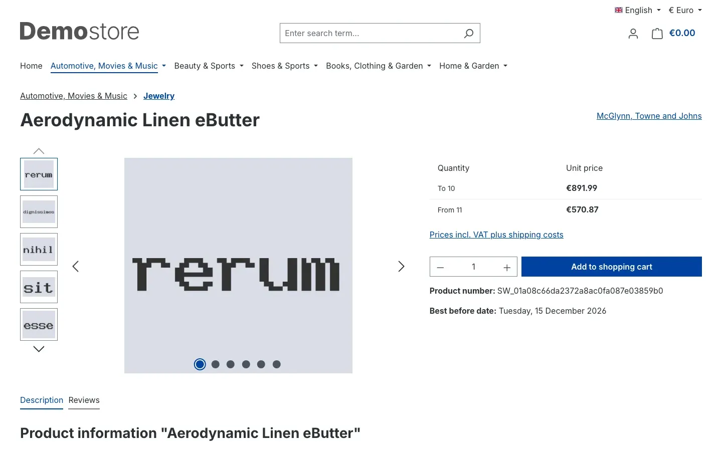 Product detail page with the best before date