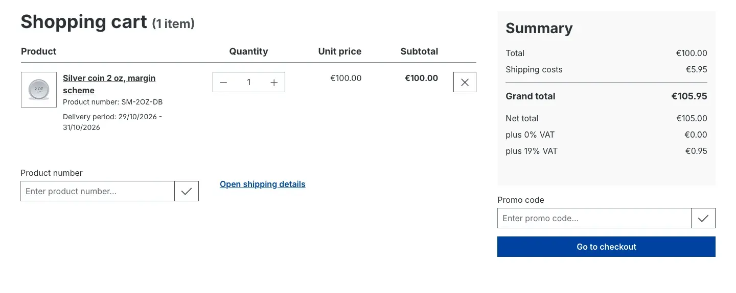 Cart with one margin scheme item