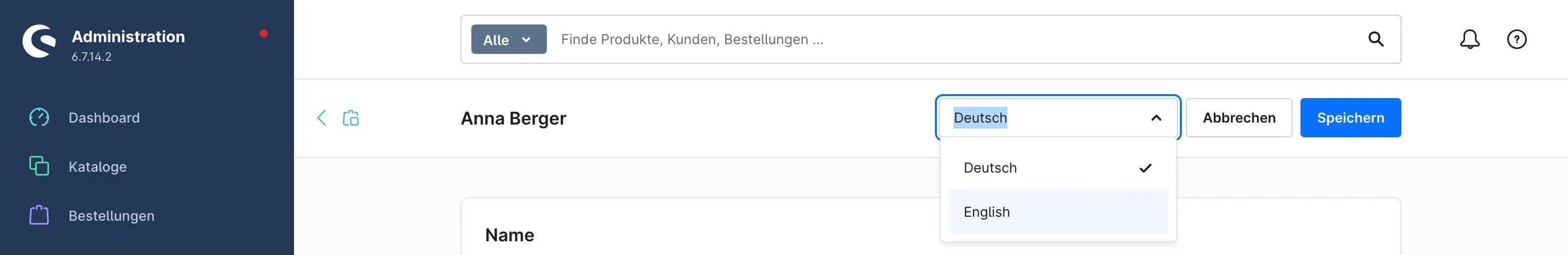 Die Sprachauswahl auf der Detailseite
