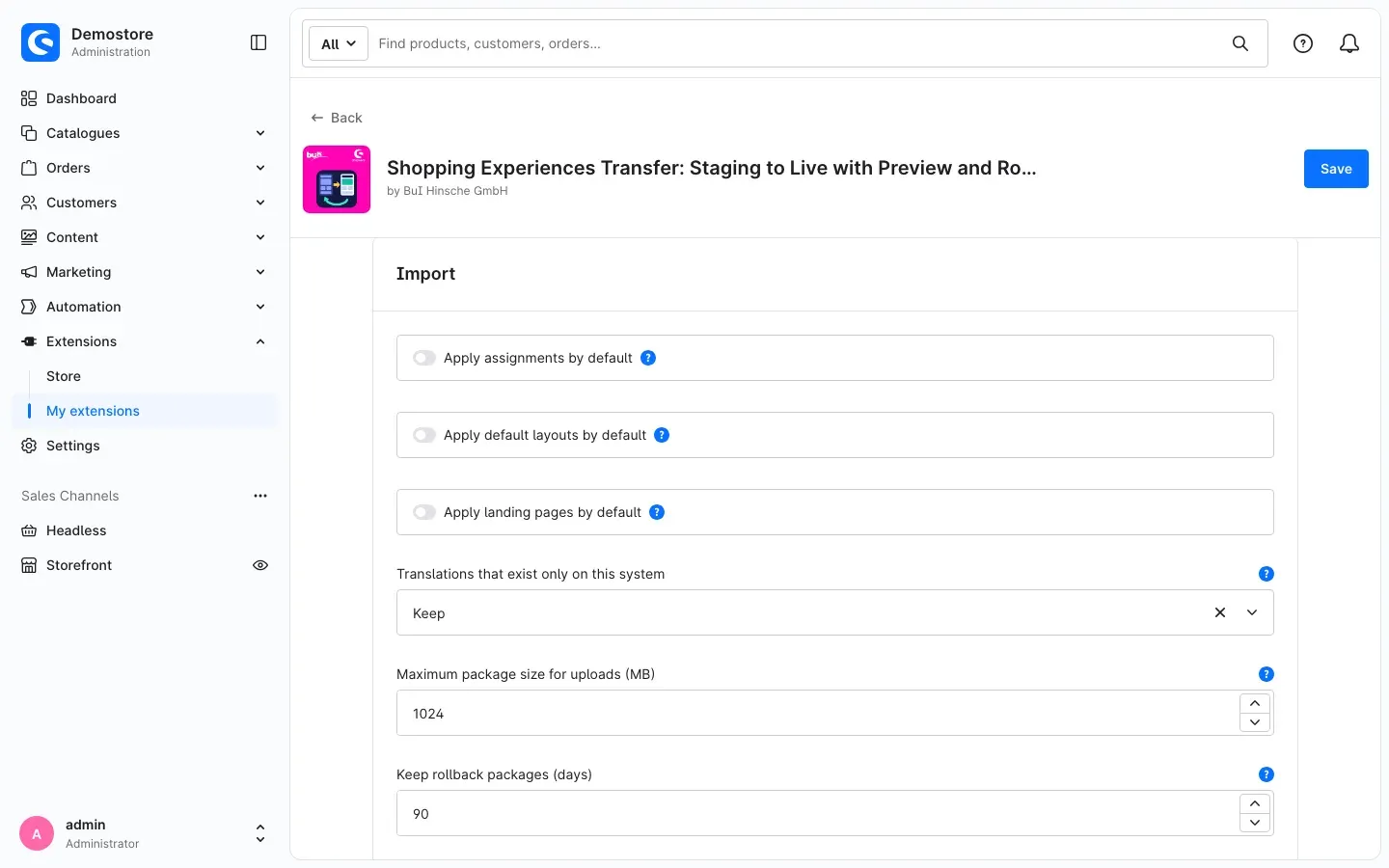 "Import" card in the plugin configuration