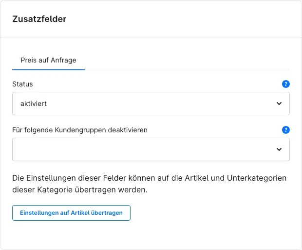 Kategorie mit dem Button „Einstellungen auf Artikel übertragen"