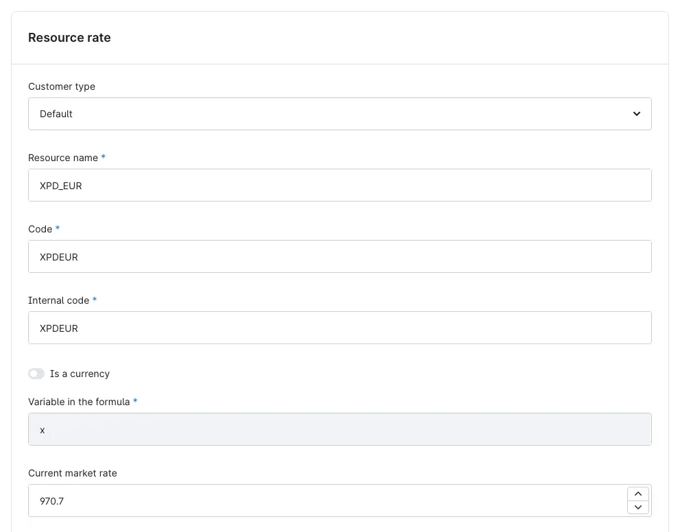 Entry XPD_EUR created by the import